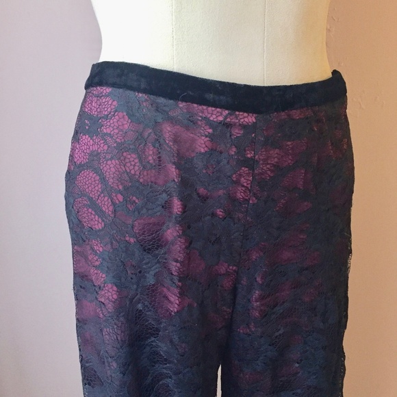 ECI Black Lace Overlay Wine Pants 6 Cocktail - Picture 6 of 8